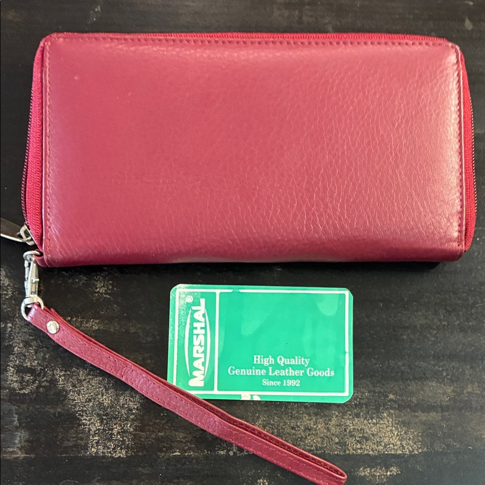 Marshall Leather Zip Wristlet - Raspberry Pink